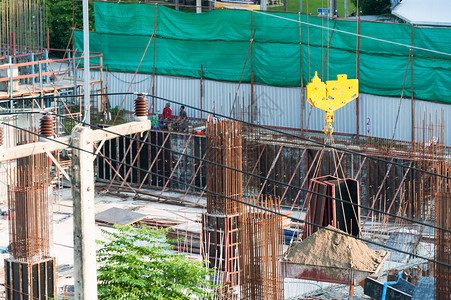 建筑施工地点建筑学天空工程起重机蓝色城市房子进步工作背景图片