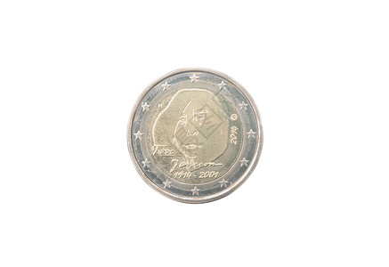 芬兰纪念币2欧元硬币货币交换钱币学意义联盟白色现金纪念收藏背景图片