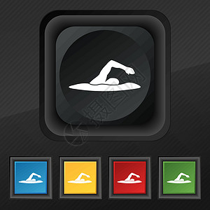 用于设计设计的黑纹理上五个彩色 时髦的按钮 矢量 Victor海洋运动游泳者水池游泳数字海浪男人插图背景图片
