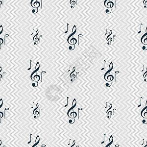 音符图标标志 具有几何纹理的无缝模式 韦克托贴纸旋律低音高音颤声床单钩针夹子艺术插图背景图片