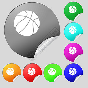 篮球图标符号 8个多色圆环按钮 标签 矢量活动分数运动插图徽章竞赛游戏娱乐团队收藏背景图片