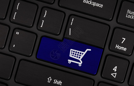 电子商务和在线购物概念键盘篮子营销客户销售笔记本网店按钮网上购物互联网商业高清图片素材