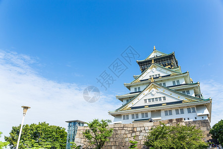 大阪城堡地标观光吸引力公园历史堡垒建筑旅行场景风景背景