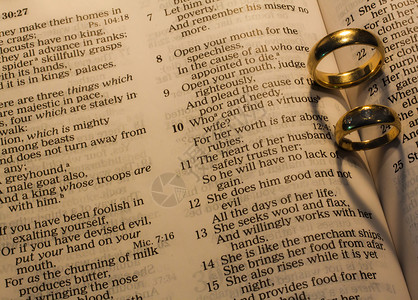 结婚戒指在圣经页上制造心形阴影妻子婚姻仪式信仰上帝庆典精神圆圈遗嘱联盟背景图片