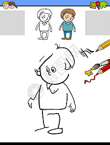 绘制和着色任务教育男生消遣绘画孩子卡通片填色染色学习插图背景图片