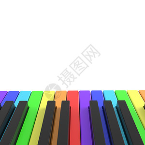 彩虹色的钢琴键盘娱乐伽马音乐插图钥匙彩虹黑色乐器艺术白色背景图片