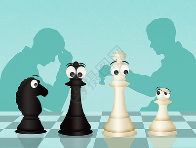 国际象棋游戏专注女王竞赛黑色卡通片跳棋比赛国王主教战略背景图片