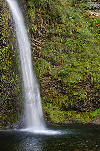 马尾瀑布 哥伦比亚河峡谷国家风景区 沃什绿色植被岩石侵蚀石墙瀑布溪流公园背景图片