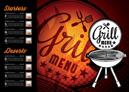 设计 BBQ 菜单派对食物传单海报标签创造力卡片餐厅小册子烹饪背景图片