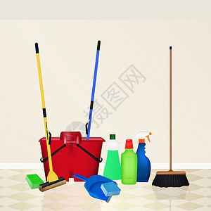 清洁用品灰尘公司插图海绵洗涤剂拖把职业卫生扫帚保洁背景图片
