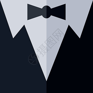 晚礼服马夫套装主持人翻领领带婚礼插图白色纽扣黑色背景图片