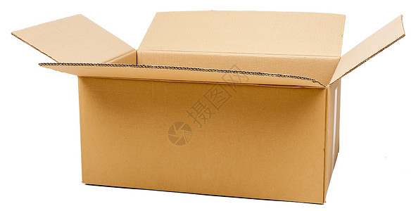 打开的纸板纸箱正方形纸盒空白白色背景图片