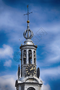 荷兰阿姆斯特丹Munttlein广场的 Munttoren背景图片