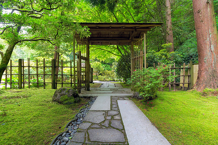 波特兰日本花园日本花园盖盖的门背景