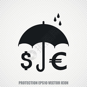 欧元上涨保护矢量钱和雨伞图标 现代平面设计插画