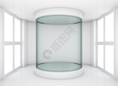 画廊中的玻璃圆柱形展示背景图片