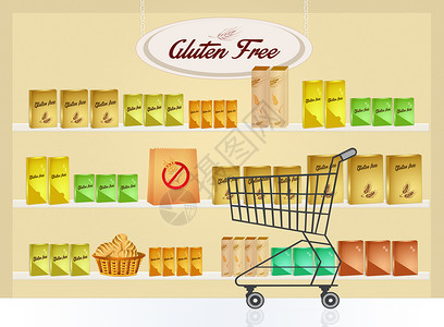 免费商店产品食物插图快乐顾客麸质健康过敏购物背景图片