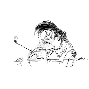 悲伤的蟾蜍自拍智能手机漫画青蛙沼泽水陆动物插图艺术背景图片