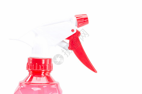 白色背景的红色瓶喷雾包装补给品清洁剂产品塑料消毒剂工作室家庭泡沫洗碗背景图片