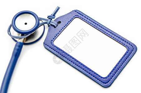 蓝色皮革名称标签和听诊器医学卡片鉴别框架空白药品身份白色笔记徽章公司背景图片