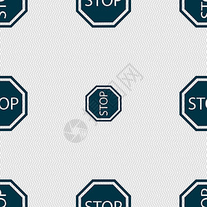 停止图标标志 具有几何纹理的无缝模式 韦克托驾驶安全罚单规则警告减速大路警察公共汽车说明背景图片