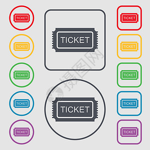 网络取票机出票票图标标志 带有框架的圆形和方形按钮上的符号 韦克托设计图片