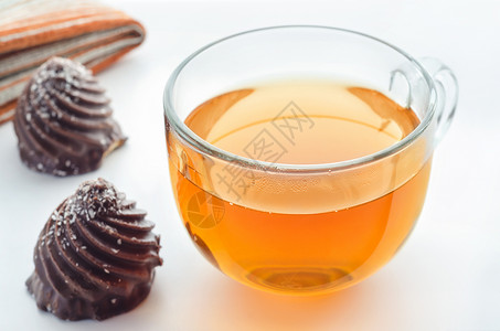 一杯茶和巧克力背景图片