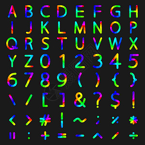 网络流行语字体一组彩虹元素 矢量说明插图圆形电子网络计算器角落字体展示手表语言插画