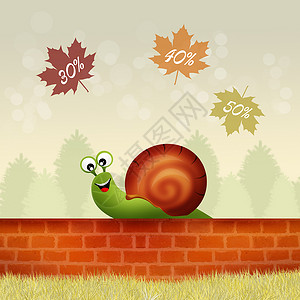 季节性销售蜗牛插图零售动物标签卡通片营销树叶购物商业背景图片
