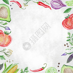 手绘写实牛油果蔬菜食品框架背景