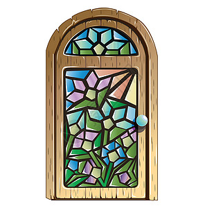 彩色玻璃门带有彩色玻璃的门插画
