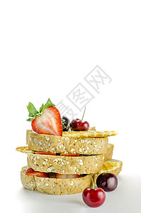 全麦面包棕色浆果美食种子饮食面包营养甜点白色水果背景图片