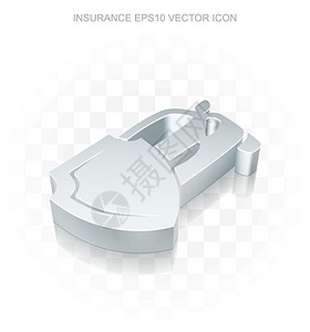 投保人保险图标平金属 3d 汽车和阴影 EPS 10 矢量设计图片