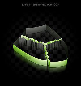 发光裂缝素材安全图标绿色 3d 破盾纸透明阴影 EPS 10 矢量插画