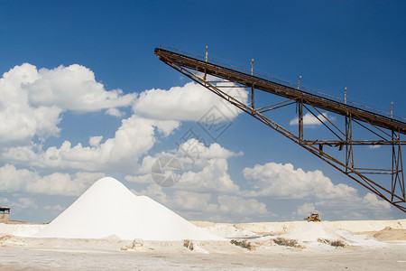 哥伦比亚瓜希拉露天食盐矿风景地平线矿业蓝天支撑白云海洋原盐热带天堂背景图片