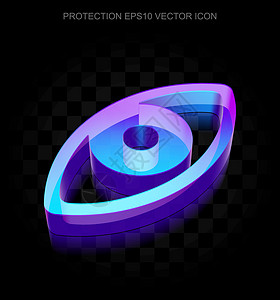 发光裂缝素材隐私图标 3d 霓虹灯发光眼睛由 glassEPS 10 矢量眼球玻璃镜子反射水晶辉光插图阴影裂缝数据插画