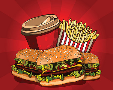 薯条汉堡宣传单快餐矢量图插画