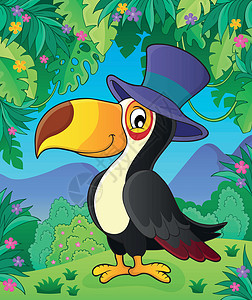 帽子上的鸟带有帽子主题图像2的图卡插画