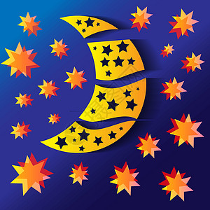 半月月光科学天空月球蓝色插图星星天文学背景图片