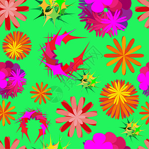 不寻常的花花艺术装饰潮人风格插图花朵橙子绿色背景图片