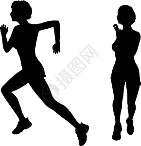 亚军剪影插图跑步赛跑者女士运动跑者训练白色女性跑步者背景图片