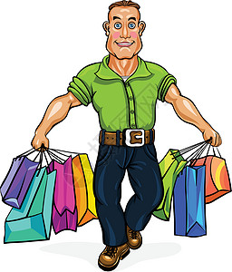 去购物 提着购物袋的男人插图男生店铺送货男性背景图片