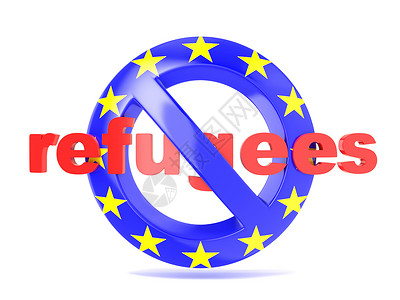 欧盟旗帜和难民的禁止标志 难民危机一触即发背景图片