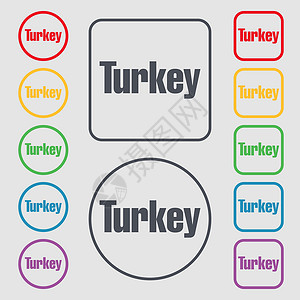 土耳其伊斯坦布尔土耳其图标符号 圆形和带有框架的平方按钮上的符号 矢量插画
