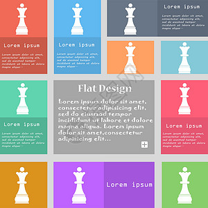 国际象棋图标国际象棋皇后图标标志 一组带文本空间的彩色按钮 韦克托设计图片