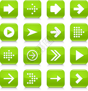 箭头进入按钮绿色箭头标志圆角方形图标 web butto方向正方形玻璃展示控制板圆圈按钮字形电子玻璃状设计图片