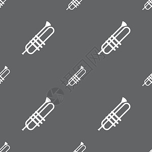 乐器号角字体喇叭图标标志 灰色背景上的无缝模式 韦克托夹子艺术字形音乐会插图象形号角扩音器黄铜乐队插画