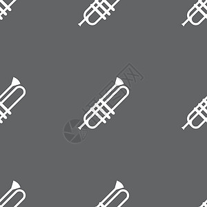乐器号角字体喇叭图标标志 灰色背景上的无缝模式 韦克托音乐家象形乐器乐队夹子文字字形艺术扩音器黄铜插画