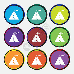 色季拉山活性喷发火山图标符号 9个多色圆环按钮 矢量设计图片
