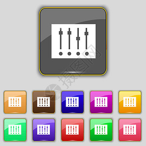 歌曲按钮素材均衡器图标标志 为您的站点设置十一个彩色按钮 韦克托视频歌曲插图频率控制拨号网站技术打碟机电脑设计图片